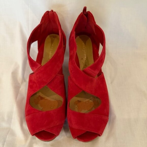 Easy Spirit Open Toe Red Platform Nubuck Leather Shoes US 8.5 - Picture 1 of 10